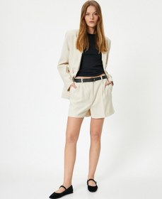 Resim Koton Mini Şort Kemer Detaylı Cepli Normal Bel Taş 4sak40114pw Taş 