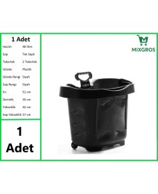 Resim Tekerlekli Plastik Market Alışveriş El Sepeti 40 Litre Siyah 1 Adet 