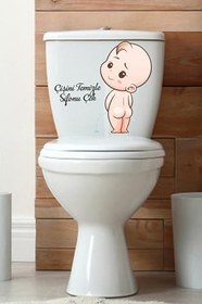 Resim Çişini Temizle Sifonu Çek Temalı Klozet Sticker Banyo Sticker Seti 