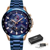 Resim Hanyang Tüm Mavi 2022 Yeni Lıge Moda Erkek Saatler Paslanmaz Çelik Üst Marka Lüks Spor Chronograph Kuvars Withwatch Erkekler Için Relogio Masculino (Yurt Dışından) 