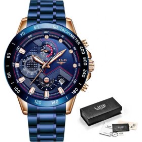 Resim Hanyang Tüm Mavi 2022 Yeni Lıge Moda Erkek Saatler Paslanmaz Çelik Üst Marka Lüks Spor Chronograph Kuvars Withwatch Erkekler Için Relogio Masculino (Yurt Dışından) 
