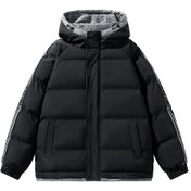 Resim Erkek Kapüşonlu Bol Kışlık Ceket Siyah 