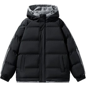 Resim Erkek Kapüşonlu Bol Kışlık Ceket Siyah 