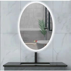 Resim 60x80 H Cm Buğu Çözücülü Dokunmatik Işıklı Ledli Elips Banyo Aynası Şeffaf 