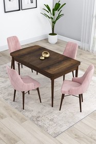 Resim Canisa Kar Serisi 80x132 Açılabilir Mdf Barok Ahşap Desenli 4 Pembe Sandalye Masa Takımı 