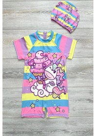 Resim My Kids Wear Fermuarlı Boneli Kız Çocuk Mayo Mint Yeşili - Pembe 