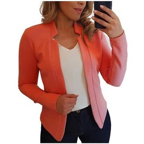 Resim Turuncu Bahar Ceket Slim Fit Sıcak Kırışıklık Karşıtı Çentik Yaka Kadın Blazer Kadın Giysileri Turuncu 