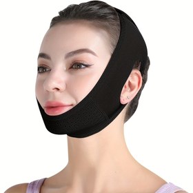 Resim Yeniden Kullanılabilir V Şekilli Yüz Kaldırma Maskesi, Çift Çene Bandı, Yukarı Doğru Çene Hatı Maske, Siyah 
