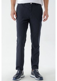 Resim Morven Erkek Lacivert Poliviskon Trend Çizgili Slim Fit Classic Pantolon Lacivert 