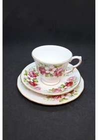 Resim Bone China Vintage Çay Fincanı 3 Parça 200 Ml Kırmızı - Beyaz 
