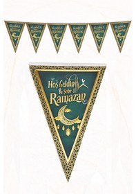 Resim 2li Ramazan Flama Seti: Hoşgeldin + İyi Bayramlar Bayrak Süs Şeker Bayramı Banner Dini İslami Süs 