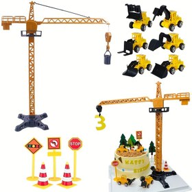 Resim 12/16 adet/Yazılı İnşaat Kamyonu Kek Üstü, Kaldırma Kamyonu Kazıcı, Traktör Kek Üstü, Yol İşareti Kazıcı, Doğum Günü Kek Üstü 