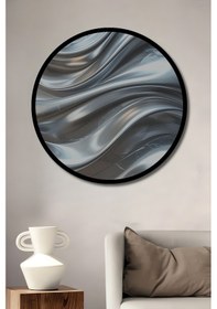 Resim Soyut Metalik Akış Görünümlü Dekoratif Ahşap Tablo Yuvarlak Duvar Tablosu Çerçeve Görünümlü--- 45 X 45 