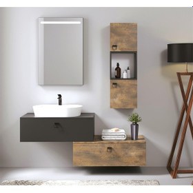 Resim Denko Verona 150 Cm Mdf Bronz-Gri Banyo Banyo Dolabı Takımı + Boy Dolabı Çok Renkli 