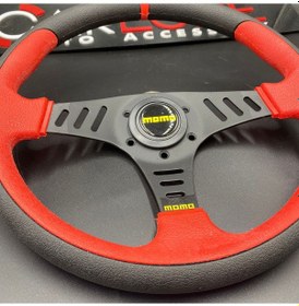 Resim Momo Spor Yarış Direksiyonu 32cm Kırmızı Yüzük ve Detaylı-Yarıklı Model 