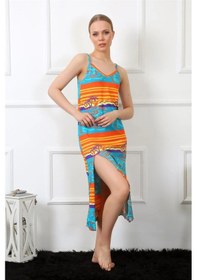 Resim Giyim Kadın İp Askılı Uzun Gecelik Mavi Mavi 