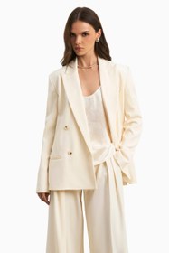 Resim Dropped Waist Double Breasted Blaze Oversize Kadın Ceket - Krem / M 