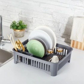 Resim Portatif Kaşıklık Bölmeli Bulaşıklık | Tezgah Üstü Bulaşık Kurutmalık | 4 Renk Seçeneği | Dayanıklı Abs Plastik Malzeme (42X33X12CM) (Gri) 