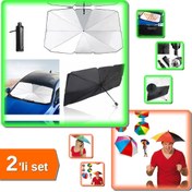 Resim HerEveOyuncak Katlanabilir Araç Ön Camı Güneş Koruyucu Şemsiye 130x75 CM + Kafa Şemsiyesi - 2li Set Z0U5X4 