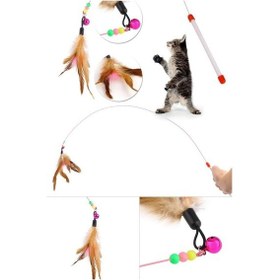 Resim Pribor Tüylü Çıngaraklı Kedi Yakalama Oyun Oltası 90 Cm 