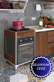 Resim Kenzlife Ankastre Modülü Kabini Selenyum3 85*60*56 Ceviz Fırın Ocak Dolabı Ayaklı Üstten 