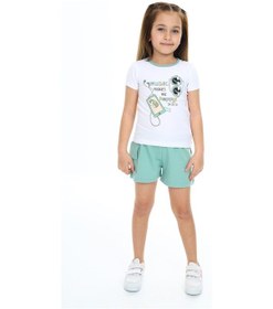 Resim Toontoy Kids Toontoy Kız Çocuk Mucıs Makes Me Happy Baskılı Şortlu Takım Yeşil 
