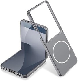 Resim Aksesuarcim Samsung Galaxy Z Flip 7 Kılıf Wirelles Şarj Özellikli İnce Kapak Gri 