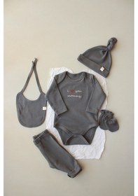 Resim Mom Nakışlı 5li Uzun Kollu Yenidoğan Set Gri 
