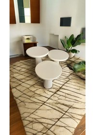 Resim Wood Wooden Ahşap Krem Renk 3 Lü Set Mantar Yan Sehpa Fiskos Çiçeklik Decorative Krem 