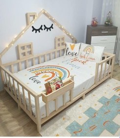 Resim Elena İthal Ladin Ahşap Çatılı Montessori Çocuk Karyola 90*190 cm 