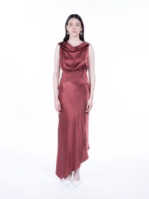 Resim Lea Folded Neckline Sateen Dress - Dark Blush - 38 