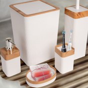 Resim Genel Markalar Plastik 5 Parça Krom Kaplama Kare Banyo Seti Beyaz 5 Parça 