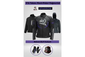 Resim Revo Sparrow Mor 3 Katmanlı 4 Mevsim Kadın Motosiklet Montu L + ELDİVEN VE BUFF HEDİYELİ 