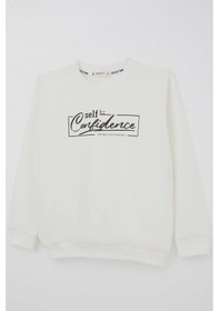 Resim Breeze Erkek Çocuk Sweatshirt Yazı Baskılı 8-14 Yaş, Ekru Ekru 