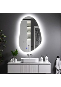 Resim Nelyos Beyaz Led'li Lazer Kumlamalı Lavabo & Banyo Aynası Dokunmatik Sensörlü 110 X 70 Cm 