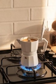Resim Porsima MNB05742-1 Ocaküstü Moka Pot 3 Fincanlık Alüminyum Kahve Espresso Cezvesi Beyaz 150ml 