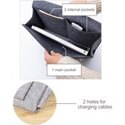Resim Ruicoo Kahverengi Felt Materyal Yatak Kenarı Organizer Çantası - 32x20x10cm Büyük Boy, 5 Cep, Şarj Kablosu Delikleri, Dayanıklı, Kolay Takılabilir 125g 