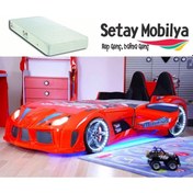 Resim Setaymobilya Arabalı Yatak Audi V7 + Ortopedik Yatak+Full Led+Kapıları Açılan 