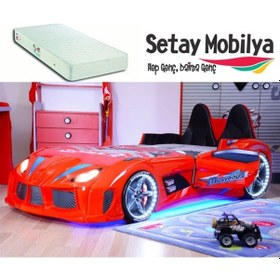 Resim Setaymobilya Arabalı Yatak Audi V7 + Ortopedik Yatak+Full Led+Kapıları Açılan 