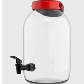 Resim Renga Macro 5000 Ml Kırmızı Kapaklı Musluklu Cam Kavanoz 131002 Kırmızı 