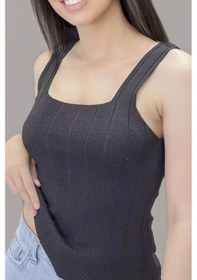 Resim Kadın Kalın Fitilli Halter Yaka Triko Yazlık Askılı Std Siyah 