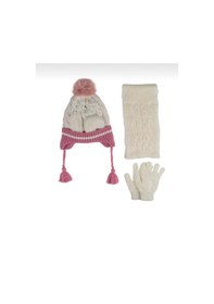 Resim Kitti 4-8 Yaş Kız Çocuk Atkı Bere Eldiven İçi Polarlı 3'lü Takım 24170-07 Krem 