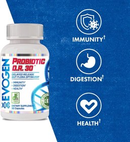Resim Evogen Probiotic D.R. lactobacillus Gut Flora Optimizer Immunity Digestion Health 30 Billion CFUs 30 Caps 