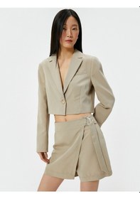 Resim Koton Crop Blazer Ceket Düğmeli Dikiş Detaylı Cepli Modal Karışımlı Vizon 4sak50089pw Vizon 