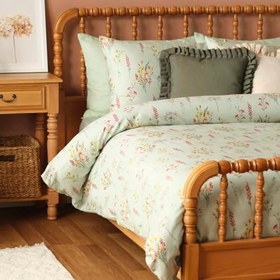 Resim BELLA MAISON Flores Çiçek Desenli%100 Pamuk Saten Nevresim Seti, Açık Yeşil, Tek Kişilik (Nevresim: 160x220 cm / 1 Adet Yastık Kılıfı: 50x70 cm) 