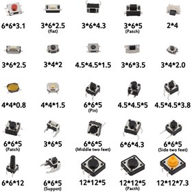 Resim 125 Adet Dokunmatik Anahtar/Mikro Anahtar/İtme Düğmeleri Anahtarları 25 Çeşit Karışık Kiti 2*4/3*6/4*4/6*6 DIY Aracı Paketi 