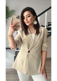 Resim Bej Volanlı Bel Oturtmalı Blazer Ceket Bej 
