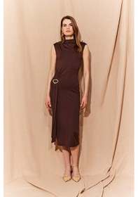 Resim DeFacto Bodycon Vücudu Saran Balikçı Yaka Basic Düz Tokalı Kolsuz Midi Abiye Elbise E8947AX25SPBN207 