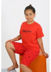 Resim Akbeniz Kız Çocuk Şortlu Kısa Kol Penye Pijama Takım 20431 Kırmızı 