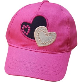 Resim Kitti Kız Bebek 1-3 Yaş Yazlık Siperli Kalp Figürlü Pamuklu Şapka 48 Cm 